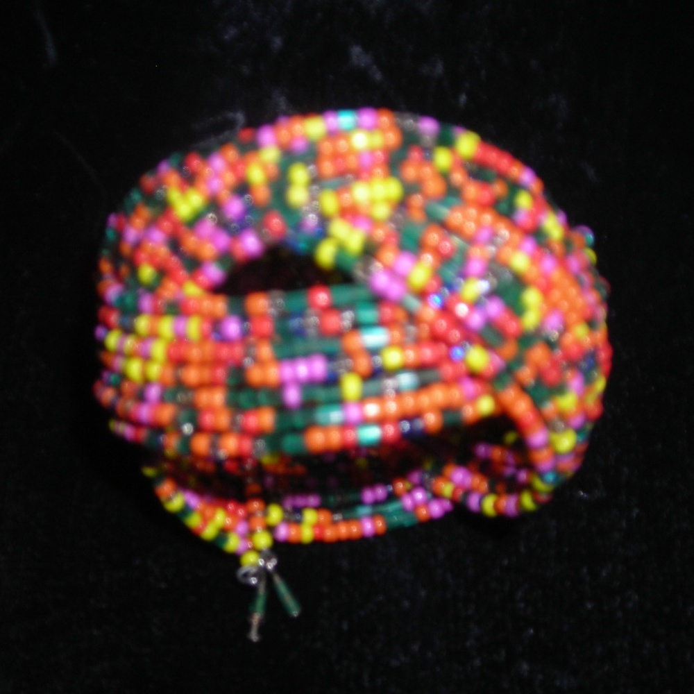 Cuff bracelet,  multi color beads,interwoven